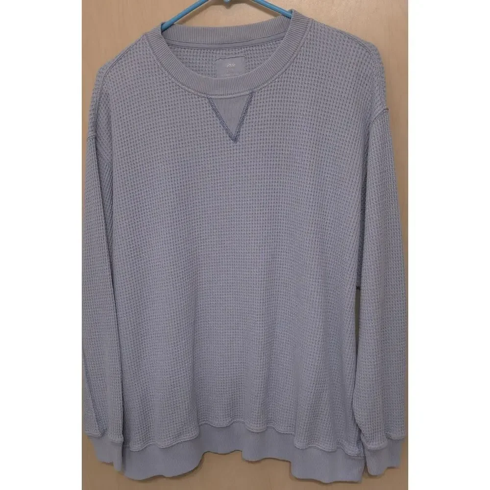 Aerie Sweatshirt Womens Large Blue Oversized Thermal Crew Neck Pullover